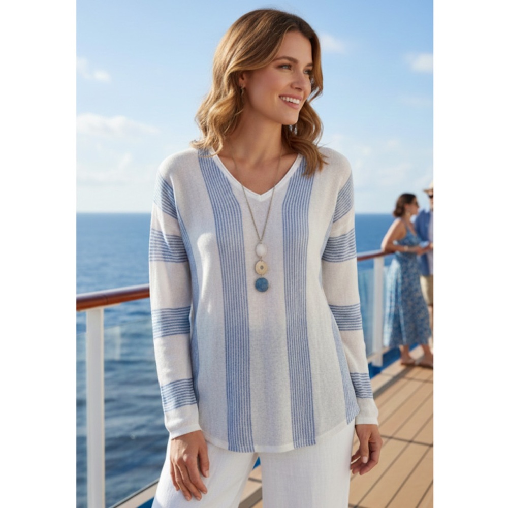 J. McLaughlin Coastal Stripe Linen Top